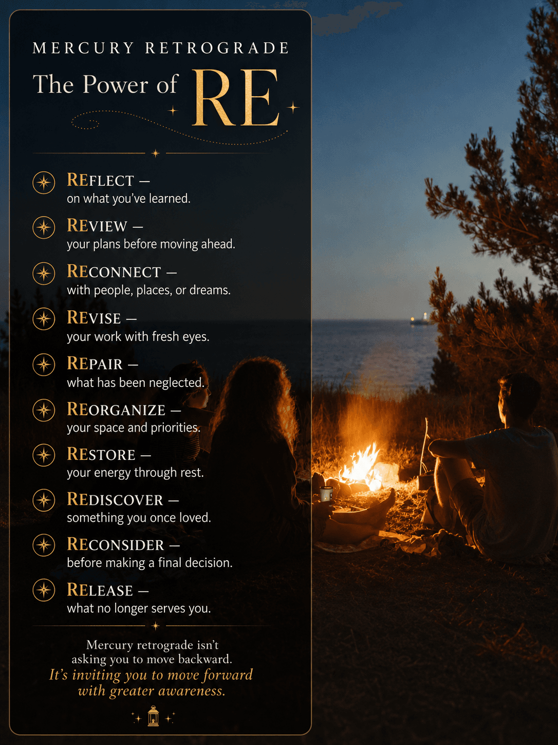 Mercury retrograde infographic about the power of RE